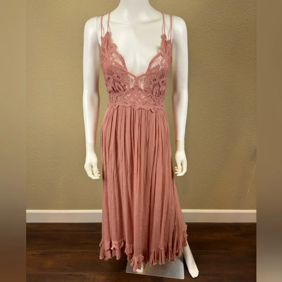 NWT FP Free People One Adella Maxi Slip Dress $128 Rose Pink - Picture 5 of 12